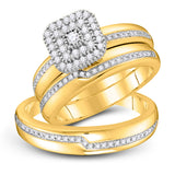 10kt Yellow Gold His Hers Round Diamond Cluster Matching Wedding Set 1/2 Cttw