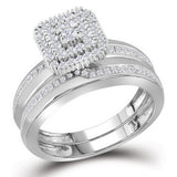 10kt White Gold His Hers Round Diamond Square Matching Wedding Set 1/2 Cttw
