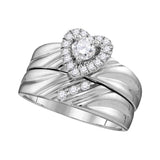 10kt White Gold His Hers Round Diamond Heart Matching Wedding Set 3/8 Cttw