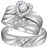 10kt White Gold His Hers Round Diamond Heart Matching Wedding Set 3/8 Cttw