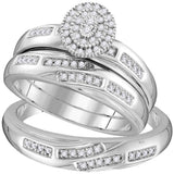 10kt White Gold His Hers Round Diamond Cluster Matching Wedding Set 1/3 Cttw