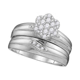 10kt White Gold His Hers Round Diamond Cluster Matching Wedding Set 3/8 Cttw