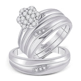 10kt White Gold His Hers Round Diamond Cluster Matching Wedding Set 3/8 Cttw