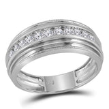 10kt White Gold Mens Round Diamond Wedding Milgrain Band Ring 1/2 Cttw