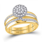 10kt Yellow Gold His Hers Round Diamond Cluster Matching Wedding Set 1/2 Cttw