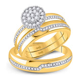 10kt Yellow Gold His Hers Round Diamond Cluster Matching Wedding Set 1/2 Cttw
