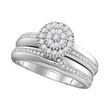 10kt White Gold His Hers Round Diamond Cluster Matching Wedding Set 1/2 Cttw