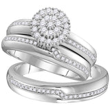 10kt White Gold His Hers Round Diamond Cluster Matching Wedding Set 1/2 Cttw