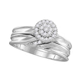 10kt White Gold His Hers Round Diamond Cluster Matching Wedding Set 1/4 Cttw