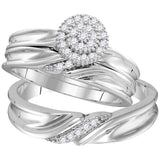 10kt White Gold His Hers Round Diamond Cluster Matching Wedding Set 1/4 Cttw