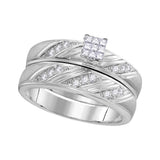 10kt White Gold His Hers Princess Diamond Cluster Matching Wedding Set 3/8 Cttw