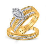 10kt Yellow Gold His Hers Round Diamond Cluster Matching Wedding Set 1/4 Cttw