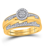 10kt Yellow Gold His Hers Round Diamond Cluster Matching Wedding Set 1/3 Cttw