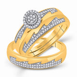 10kt Yellow Gold His Hers Round Diamond Cluster Matching Wedding Set 1/3 Cttw