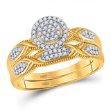10kt Yellow Gold His Hers Round Diamond Cluster Matching Wedding Set 1/3 Cttw