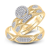 10kt Yellow Gold His Hers Round Diamond Cluster Matching Wedding Set 1/3 Cttw