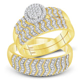 10kt Yellow Gold His Hers Round Diamond Cluster Matching Wedding Set 1/2 Cttw