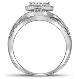 10kt White Gold Womens Round Diamond Diagonal Square Cluster Ring 1/3 Cttw
