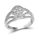 10kt White Gold Womens Round Diamond Diagonal Square Cluster Ring 1/3 Cttw