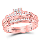10kt Rose Gold Round Diamond Bridal Wedding Ring Band Set 1/5 Cttw