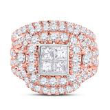 14kt Rose Gold Princess Diamond Cluster Bridal Wedding Ring Band Set 3-1/3 Cttw