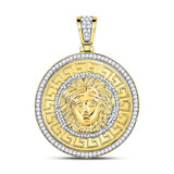 10kt Yellow Gold Mens Round Diamond Medusa Gorgon Charm Pendant 1-1/2 Cttw