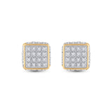 10kt Yellow Gold Mens Round Diamond 3D Square Stud Earrings 1/4 Cttw