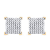 10kt Yellow Gold Mens Round Diamond Square Earrings 1/3 Cttw