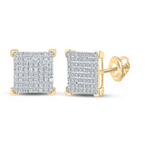 10kt Yellow Gold Mens Round Diamond Square Earrings 1/3 Cttw