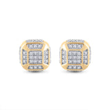 10kt Yellow Gold Mens Round Diamond Cushion Cluster Earrings 1/4 Cttw
