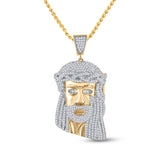 10kt Yellow Gold Mens Round Diamond Jesus Face Charm Pendant 1-1/3 Cttw