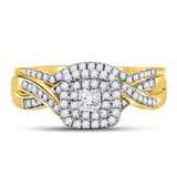 14kt Yellow Gold Princess Diamond Bridal Wedding Ring Band Set 1/2 Cttw