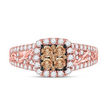 10kt Rose Gold Womens Round Brown Diamond Square Cluster Ring 1 Cttw