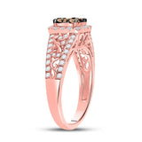 10kt Rose Gold Womens Round Brown Diamond Square Cluster Ring 1 Cttw