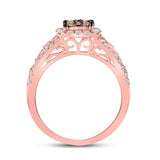 10kt Rose Gold Womens Round Brown Diamond Square Cluster Ring 1 Cttw