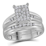 10kt White Gold His Hers Round Diamond Cluster Matching Wedding Set 5/8 Cttw