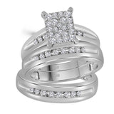 10kt White Gold His Hers Round Diamond Cluster Matching Wedding Set 5/8 Cttw
