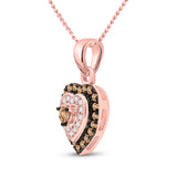 10kt Rose Gold Womens Round Brown Diamond Heart Pendant 1/3 Cttw