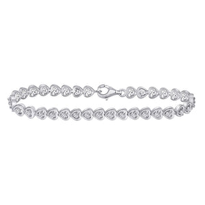 Sterling Silver Womens Round Diamond Heart Tennis Bracelet 1/6 Cttw