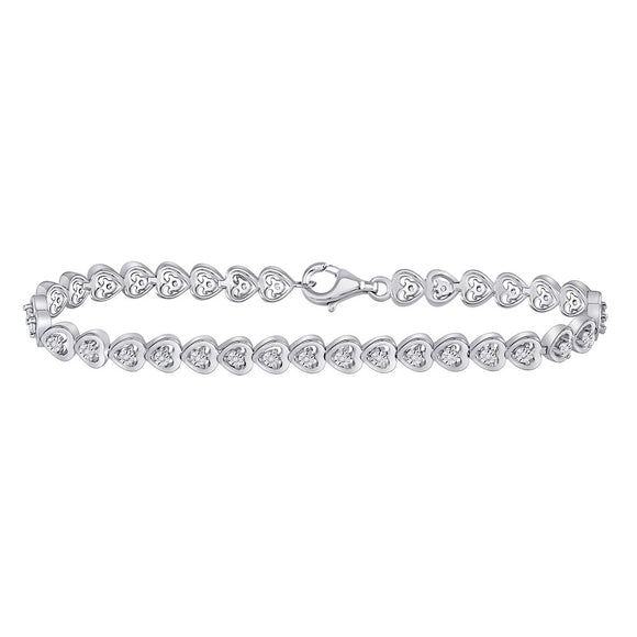 Sterling Silver Womens Round Diamond Heart Tennis Bracelet 1/6 Cttw