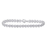 Sterling Silver Womens Round Diamond Heart Tennis Bracelet 1/6 Cttw