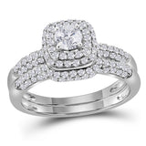10kt White Gold Round Diamond Bridal Wedding Ring Band Set 3/4 Cttw