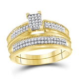 10kt Yellow Gold His Hers Round Diamond Cluster Matching Wedding Set 1/2 Cttw