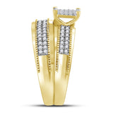 10kt Yellow Gold His Hers Round Diamond Cluster Matching Wedding Set 1/2 Cttw