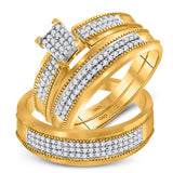 10kt Yellow Gold His Hers Round Diamond Cluster Matching Wedding Set 1/2 Cttw