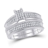 10kt White Gold His Hers Round Diamond Cluster Matching Wedding Set 1/2 Cttw