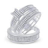 10kt White Gold His Hers Round Diamond Cluster Matching Wedding Set 1/2 Cttw
