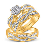 10kt Yellow Gold His Hers Round Diamond Cluster Matching Wedding Set 3/8 Cttw