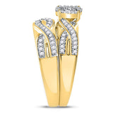 10kt Yellow Gold His Hers Round Diamond Cluster Matching Wedding Set 3/8 Cttw