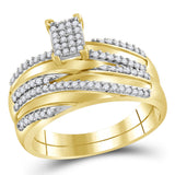 10kt Yellow Gold His Hers Round Diamond Cluster Matching Wedding Set 3/8 Cttw